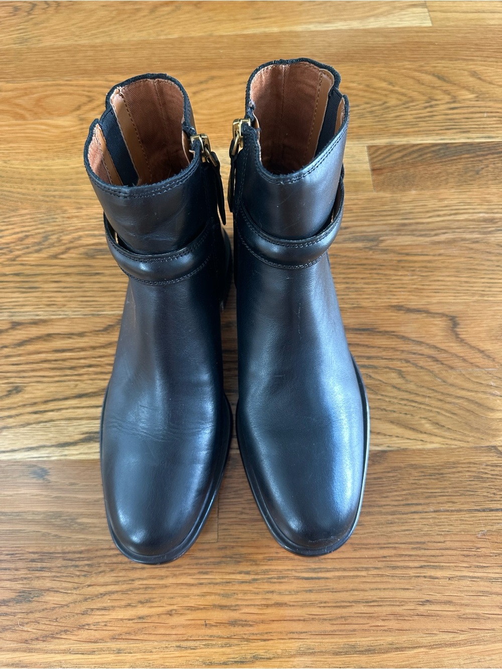 Franco Sarto Black Leather women's Ankle Boots with Side Buckle